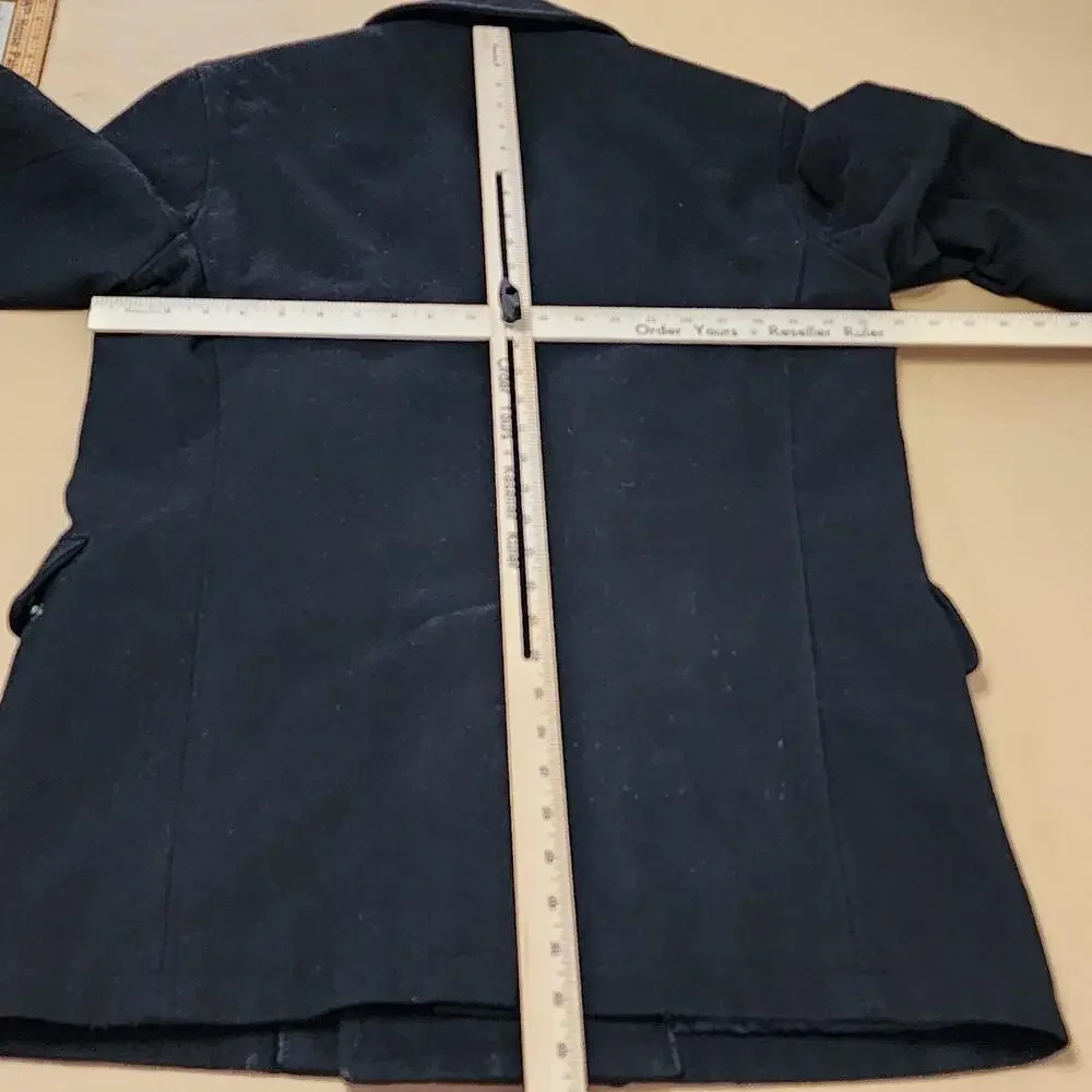 GUESS Pea Coat Mens Medium Black Wool Blend Quilted Double Breasted Winter
